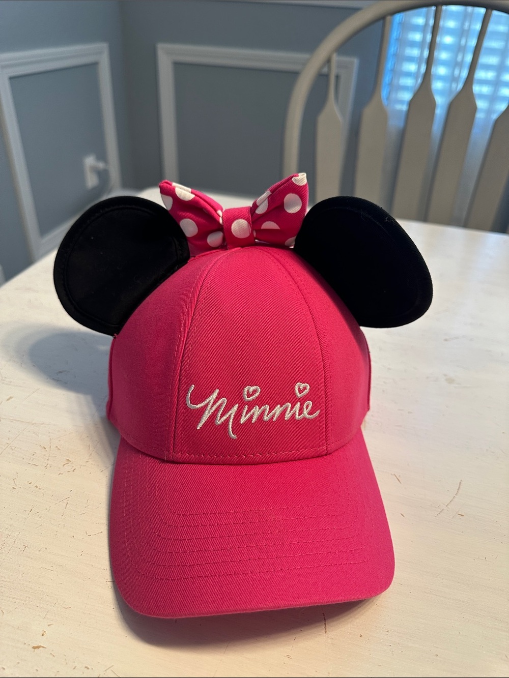 Disney Minnie Mouse Pink Hat with Black Ears and Polka Dot Bow